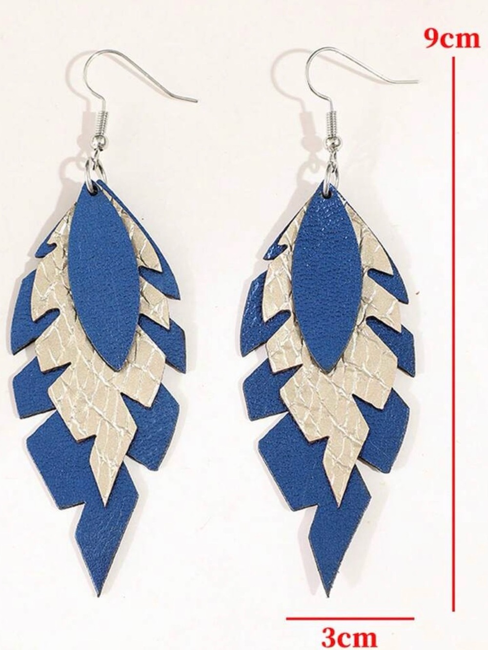 Blue and Gold Layered Feather Drop Earrings - Women Jewelry - Picture 2 of 7